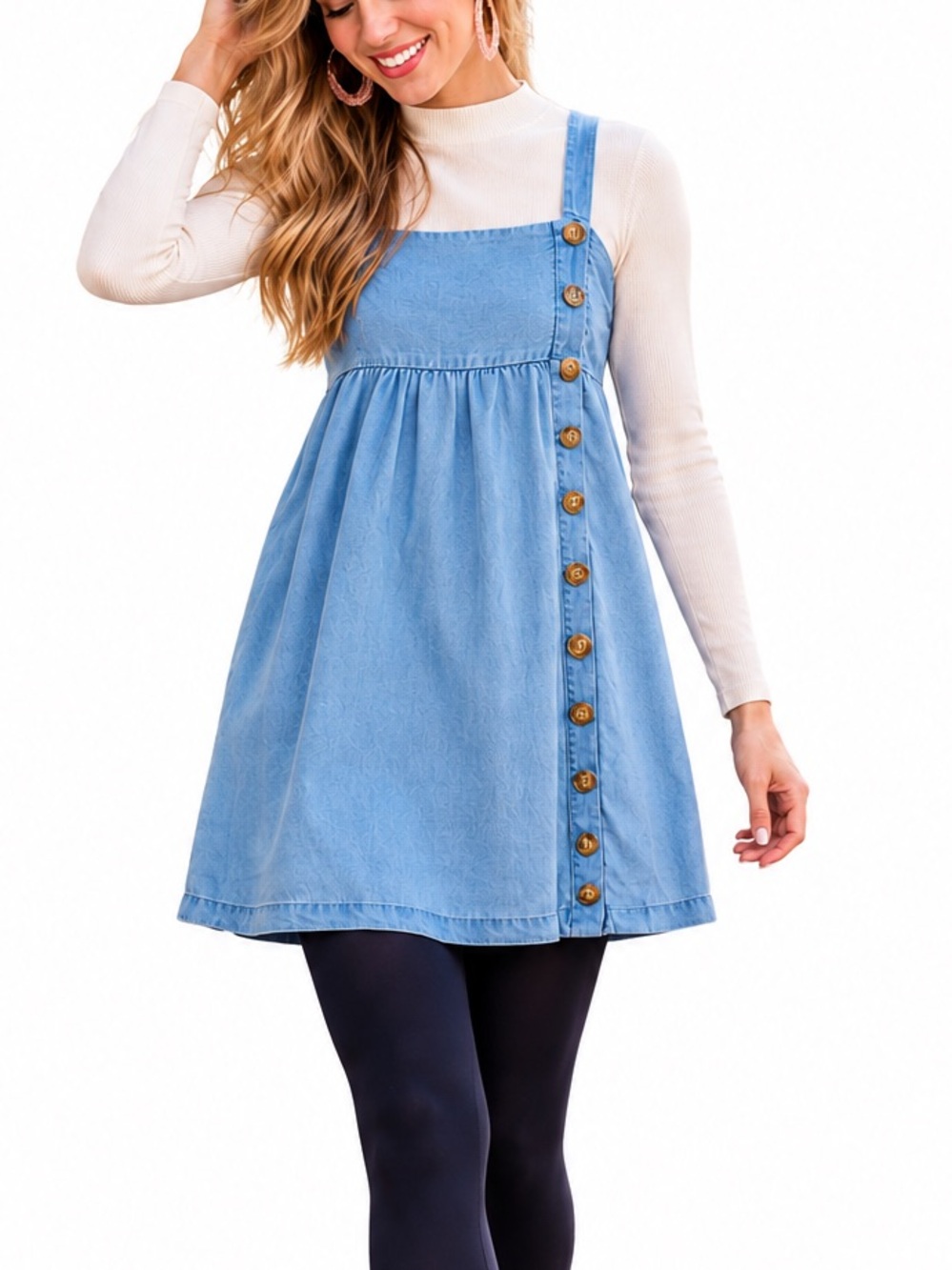 Denim Dress Adjustable Straps Size Medium EUC Button Detailing Cowgirl Up